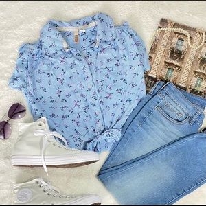 Cottagecore Floral Front Tie Top